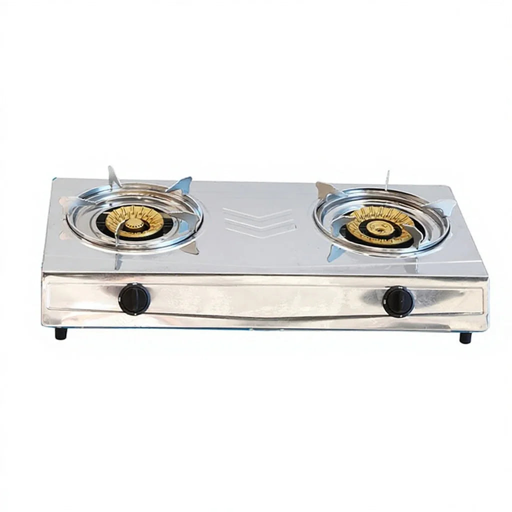 Ruifen Commercial Kitchen 2-Burner LPG Gas Stove - Durable Stainless Steel Cooktop